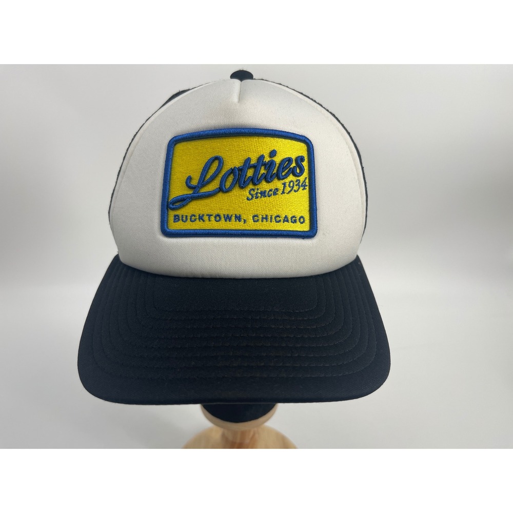 Lotties Bucktown Chicago Trucker Hat Dome Snapback Black White Mesh Cap OSFM